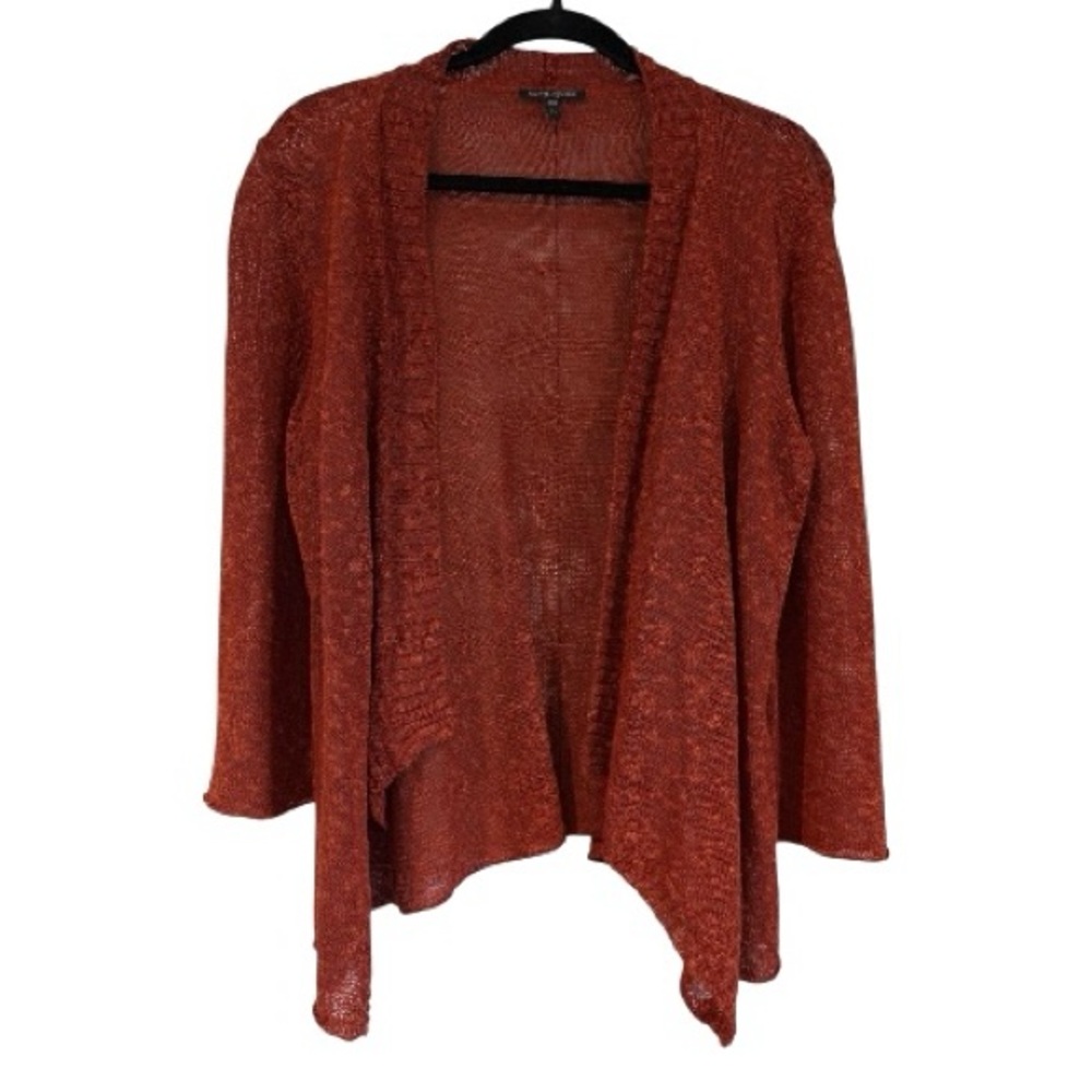 Eileen Fisher Orange Open Knit Linen Blend Cardigan Waterfall Front Petite Large